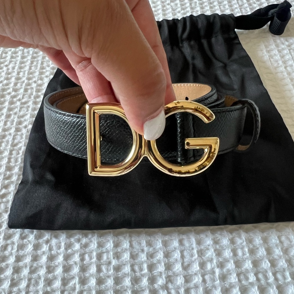 Dolce & Gabbana Black Belt with Gold Logo Buckle